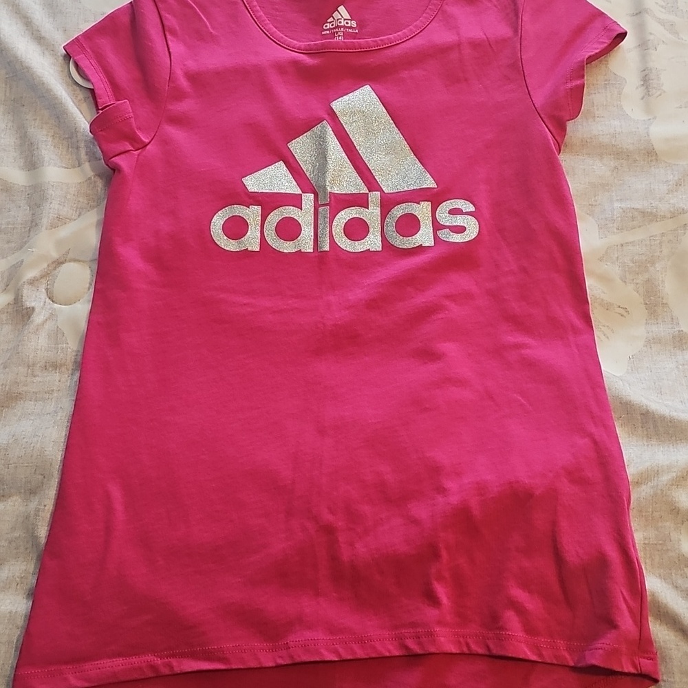adidas Girls Bright Pink Tee with Silver Logo